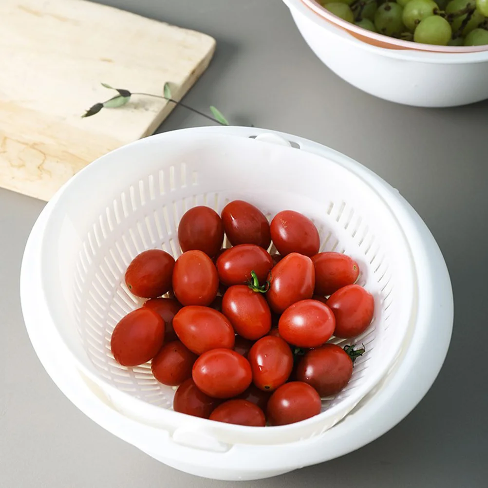

Multifunctional Double Layer Drain Basket Plastic Fruit Veggie Washer Storage Organizer Fast Water Drainage Grey