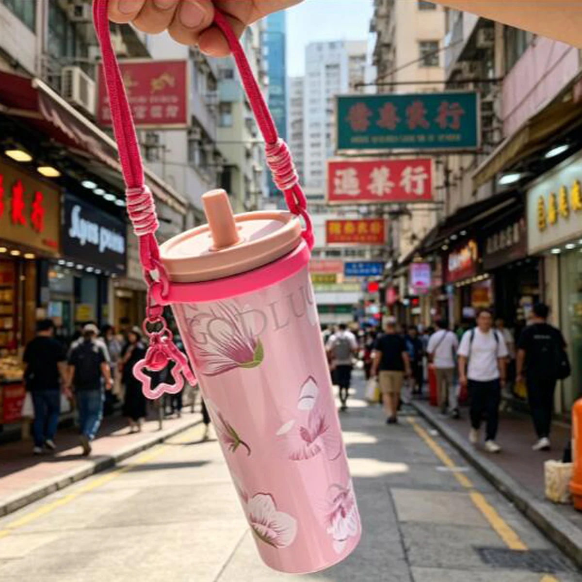 DIY Water Bottle Handle Strap Lanyard with Silicone Ring Bands for Owala Fits Most 12-40oz Water Bottles for Stanley Cup