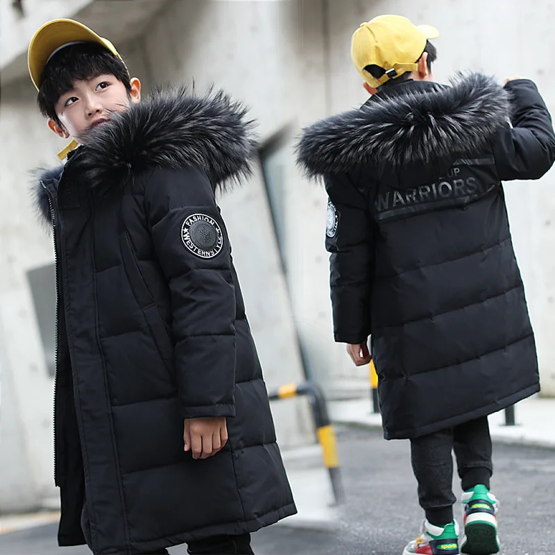 NEW Children Warm Thicken Clothing Boy Clothes Winter Down Jackets 5-16 years Hooded Parka Faux Fur Coat Kids Teen Snow Snowsuit