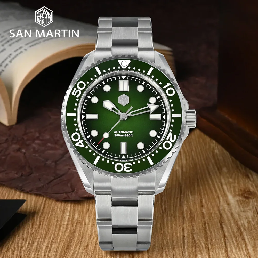 Saint Martin New Men Diving Automatic Watch Helium Unit NH35 Luxury Vintage Gradient Dial Waterproof 300m Men Mechanical Watch