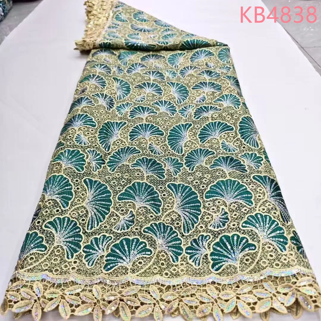 

Africa Cord Lace Sequins Embroidered Austria Cotton Novelty 2025 White and Gold Cotton Guipure For Women's Evening Dress KB4838
