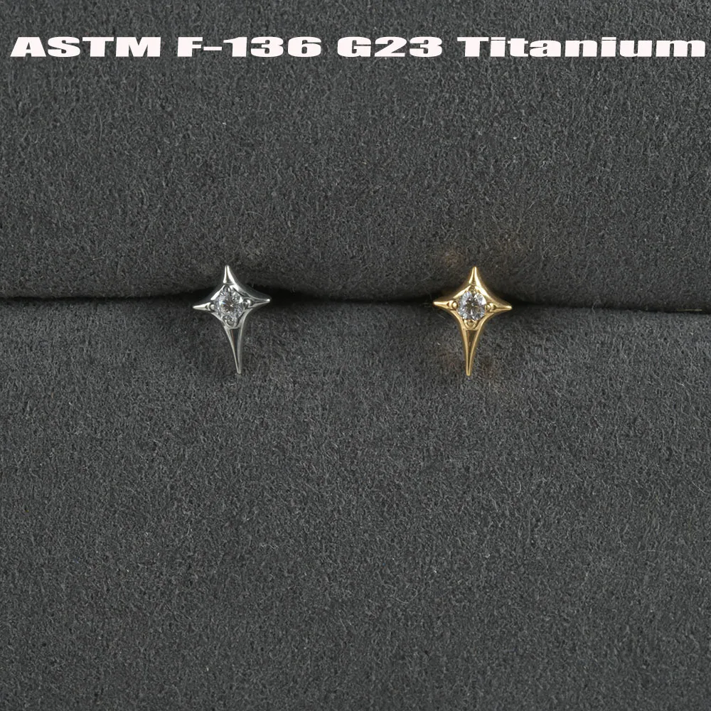 1/2/6PCS Solid Titanium Zircon Flat Back Earring Cartilage Star Sun Earrings Stud 16G Lobe Helix Tragus Golden Piercing Jewelry view 4