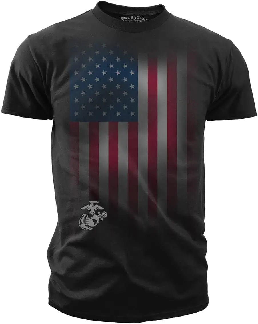 7.62 Design USMC Veteran Flag Military Men's Black Ink T-Shirt