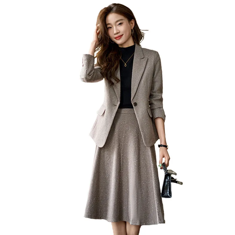 Newest 2024 Autumn Professional Women Business Suits with Blazer Coat and Skirt OL Styles Uniform Ladies Office Work Wear Sets