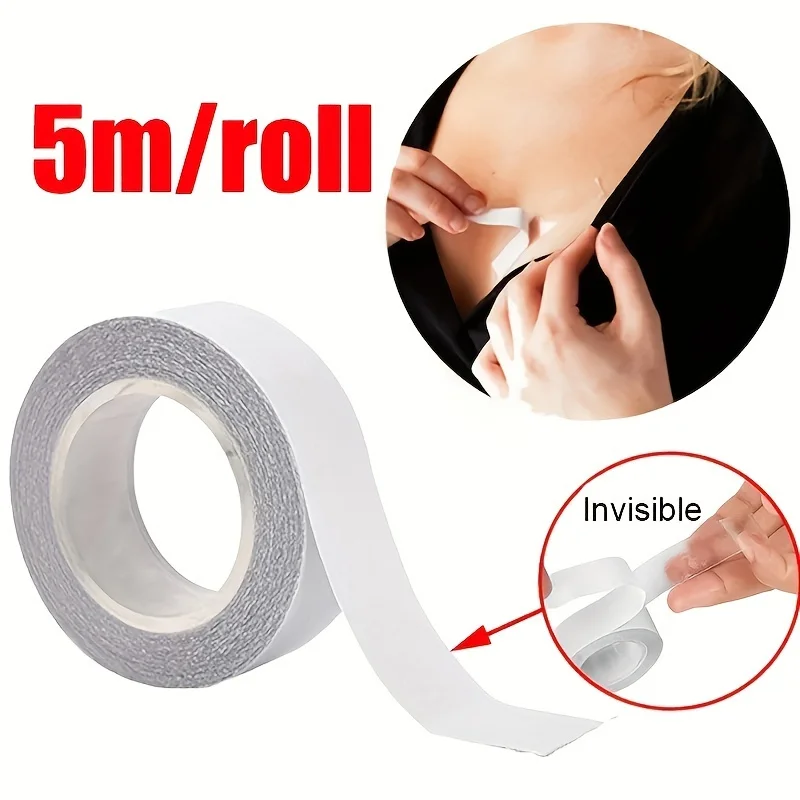 Cinta para ropa de doble cara hipoalergénica de 5 m: tiras autoadhesivas impermeables y resistentes al sudor, pegatinas para el pecho para ropa