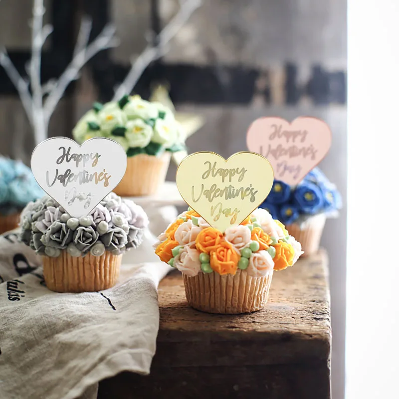 

5pcs Acrylic Love Heart Cupcake Topper Decoration DIY Valentine's Day Dessert Baking Tools Birthday Wedding Party Decoration