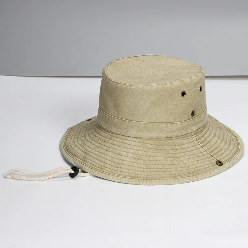 Individuell bedruckter, bestickter Bucket Hat mit breiter Krempe, aus gewaschener Baumwolle, Unisex, 62 cm, Sonnenschutz, Camping-Sonnenschutzhut – Detail 4