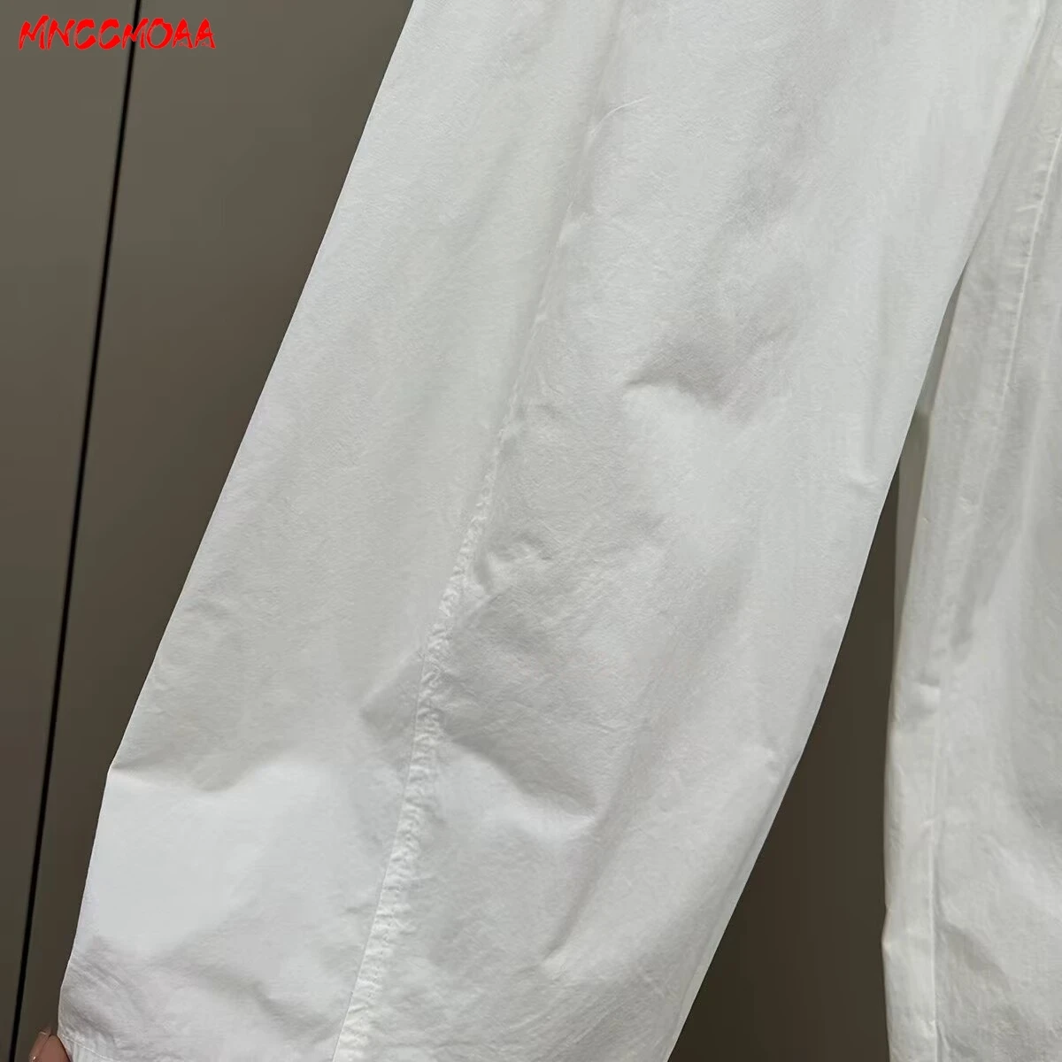 Women's White Elastic Waist Wide Leg Pants Summer Female Casual Loose Trousers