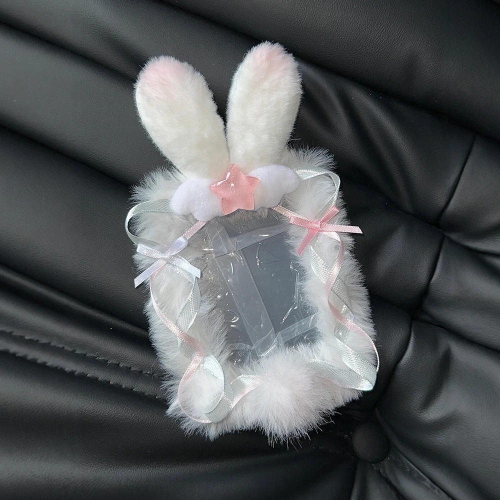Fluffy Bunny Ear Card Holder Handmade Photo Sleeve 3 Inch Card Display Sleeve Collectible Photocard Case Itabag Decoration Photocard Protector Fan Collectibles Card Cover Photo Display Case Trading Card Sleeve