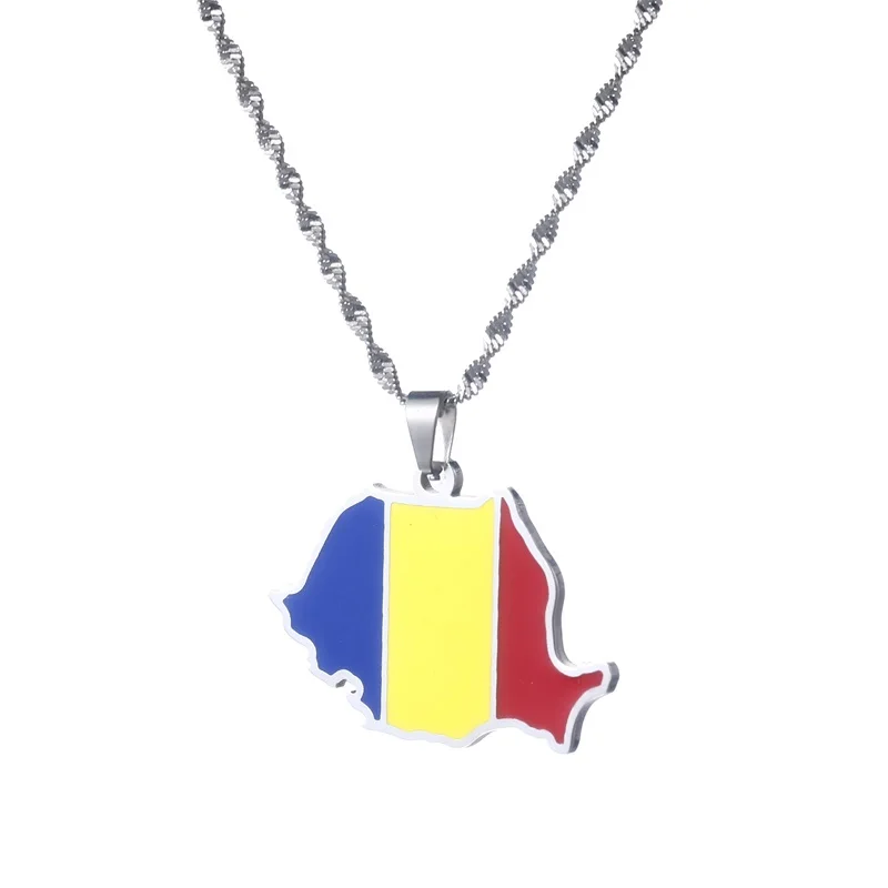 Romania Map Flag Pendant Necklaces Romanian Jewelry