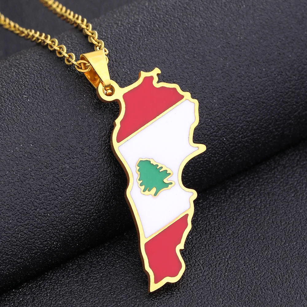 Stainless Steel Lebanon Cedar Map Pendant Necklace for Women Men Gold/Steel Color Ethnic Jewelry Gifts