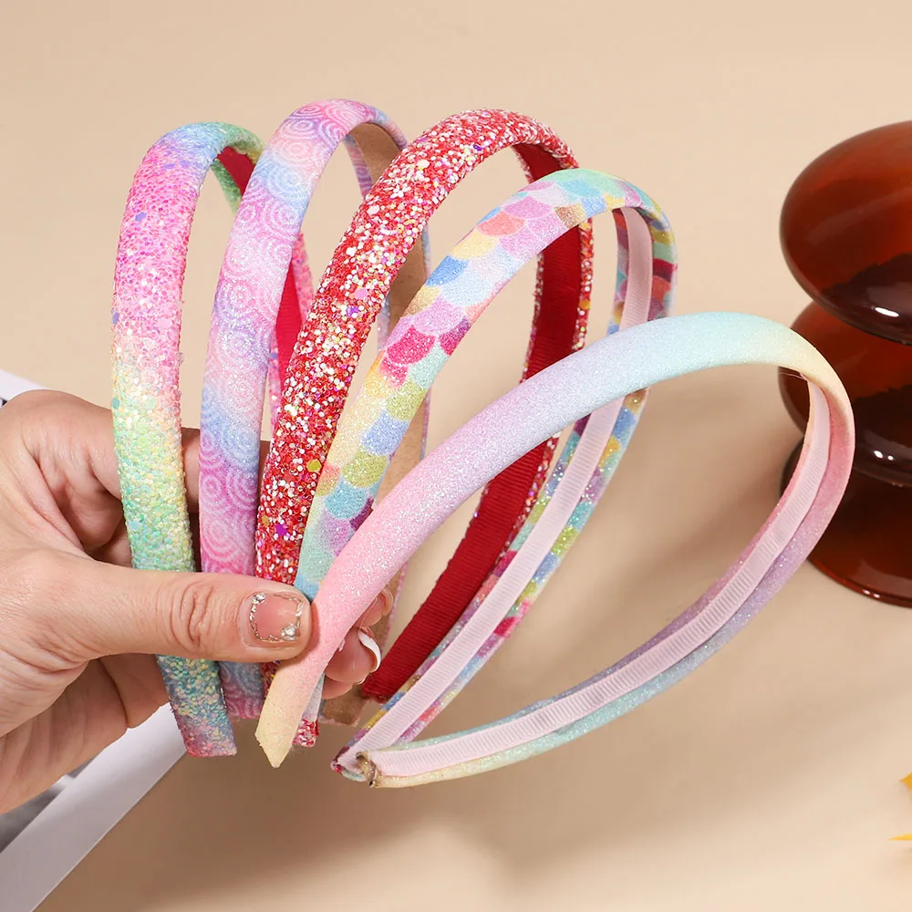 1 stücke neue Stirnbänder für Mädchen Regenbogen funkelnde Haar reifen Haarband Pailletten bunte Stern Haar bänder Baby Haar Zubehör Geschenk