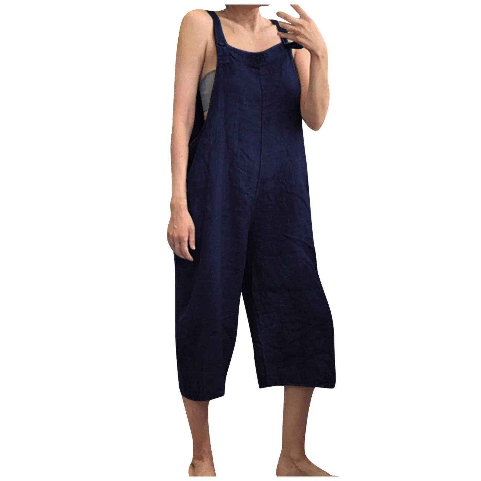 Frauen einfarbige Overalls Modetrend Cargo-Stil Capris Overalls locker lässig cool bequeme Lätzchen Overalls