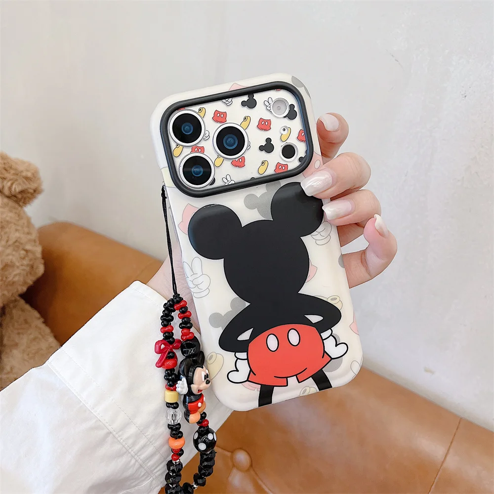 Korean Cute Backview Phone Case For iPhone 18 Pro 17 16 15 Pro Max Cover with Chain Kawaii Cartoon Seal Cases 17 Promax Funda