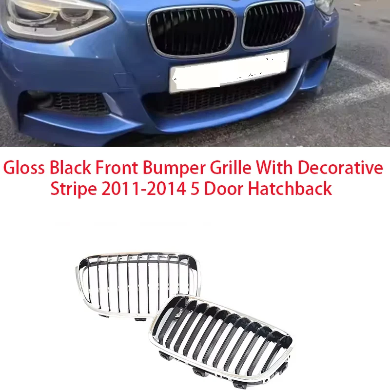 Sport Dual Slat Front Grille With Color Stripe Gloss Black Exterior Decor Styling Part Fits 2011-2014 5 Door Hatchback