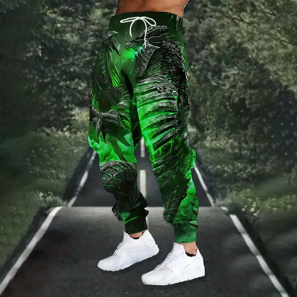 الرجال فضفاضة عارضة جيب رسم حبل الرياضة Sweatpants الأزياء التنين واليد المطبوعة Sweatpants شتاء جديد سميكة الدافئة Sweatpants