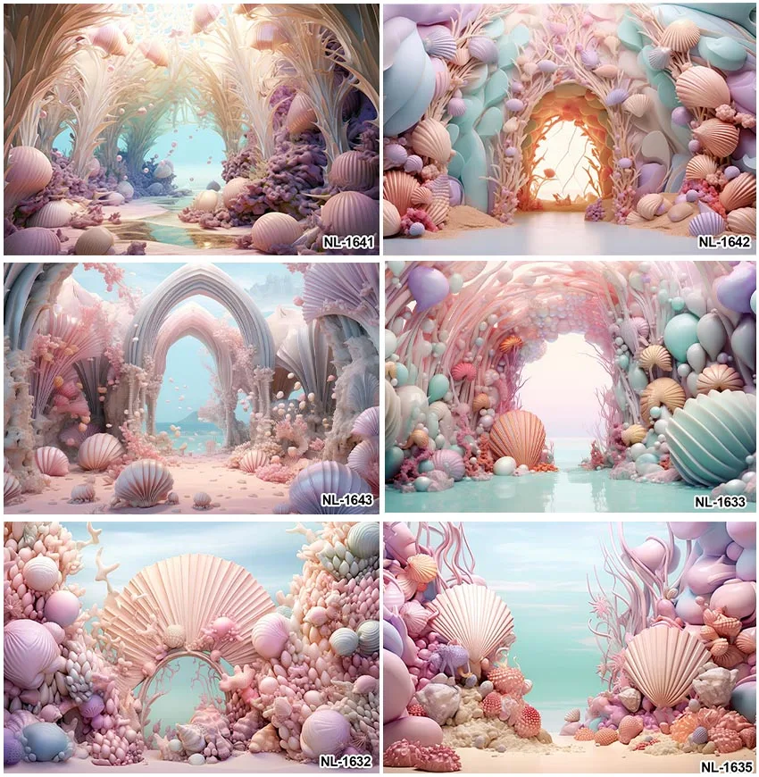 Fondo de fotografía de concha de verano para niños, fondos de algas marinas, Océano, estrella de mar, decoración de fiesta de cumpleaños de bebé, pastel Smash