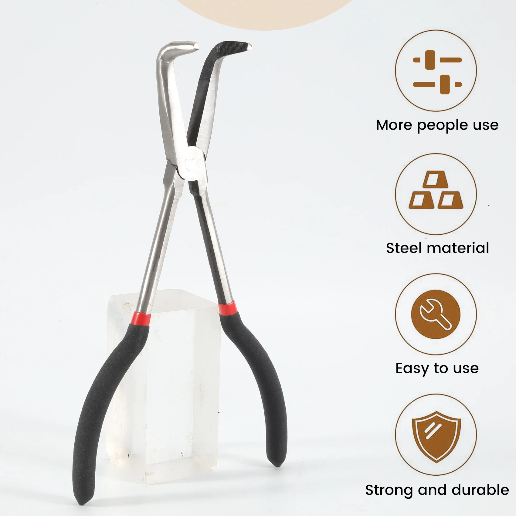 ABMS-Needle Pliers 11 Inch 90 Degree Curved Nose Pliers Steel High Temperature Hardened Pliers Hand Tool