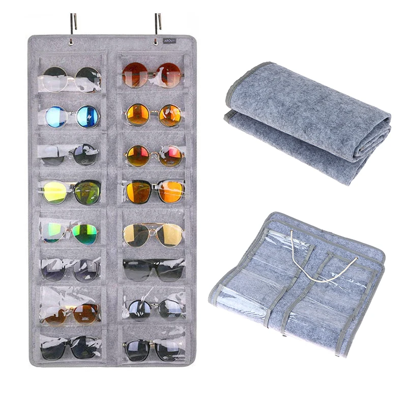 

16 Slots Felt Eyeglasses Stand Holder For Sunglasses Glasses Storage Display Hanging Bag Wall Pocket Storage Box Organizer Bags