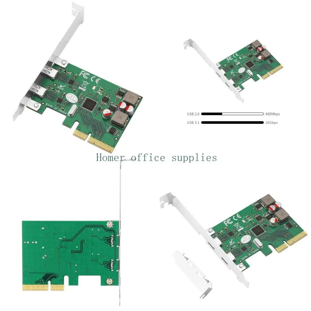 

K43B PCI-E 2-Port USB3.1 Type-C Expansion Card 10Gbps Type-C High Speed Adapter Self-Powered USB 3.1 PCIe Converter Adapter