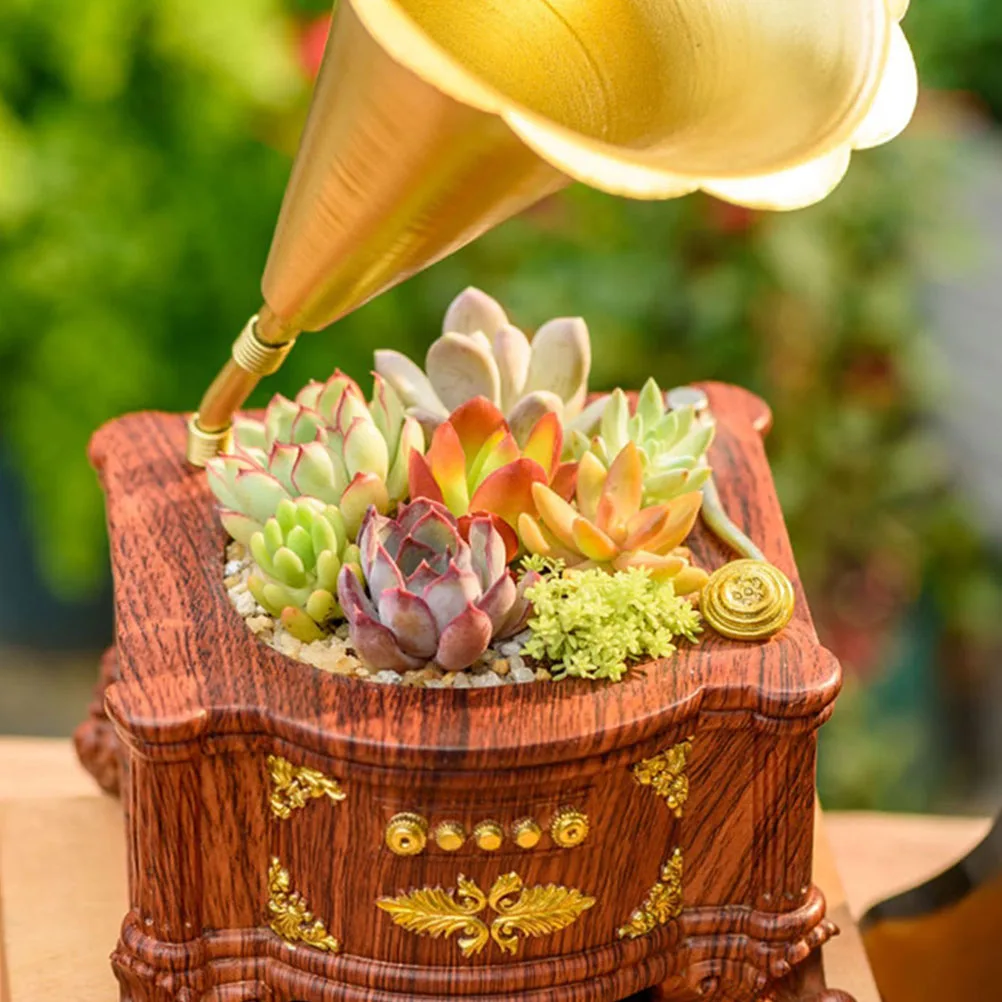 

Creative Phonograph Flowerpot Decorative Plant Container for Succulents Grass Small Flowers Resin Plastic Material Durable Long