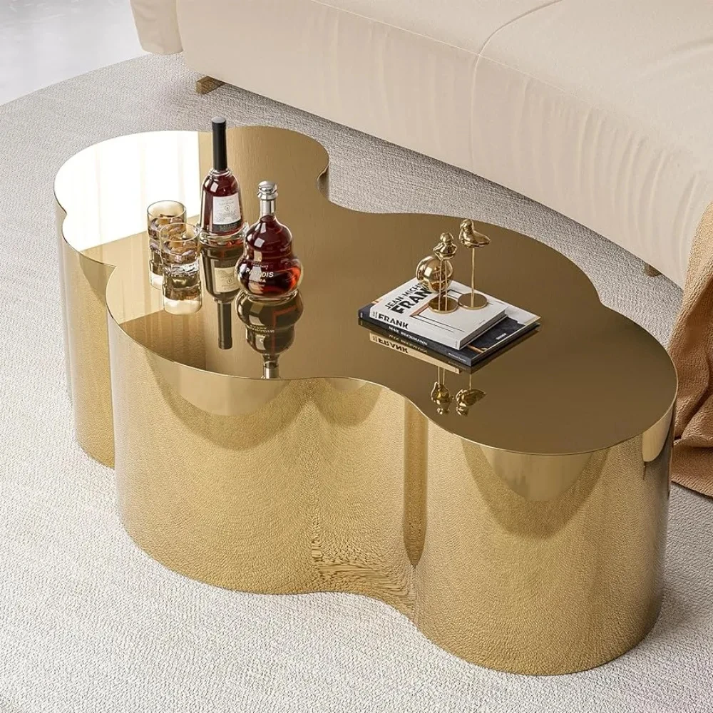 CX202DX Modern Gold Coffee Table, Large Cloud Fashion Design Accent Table End Table, Stainless Coffee Tables for Living Room