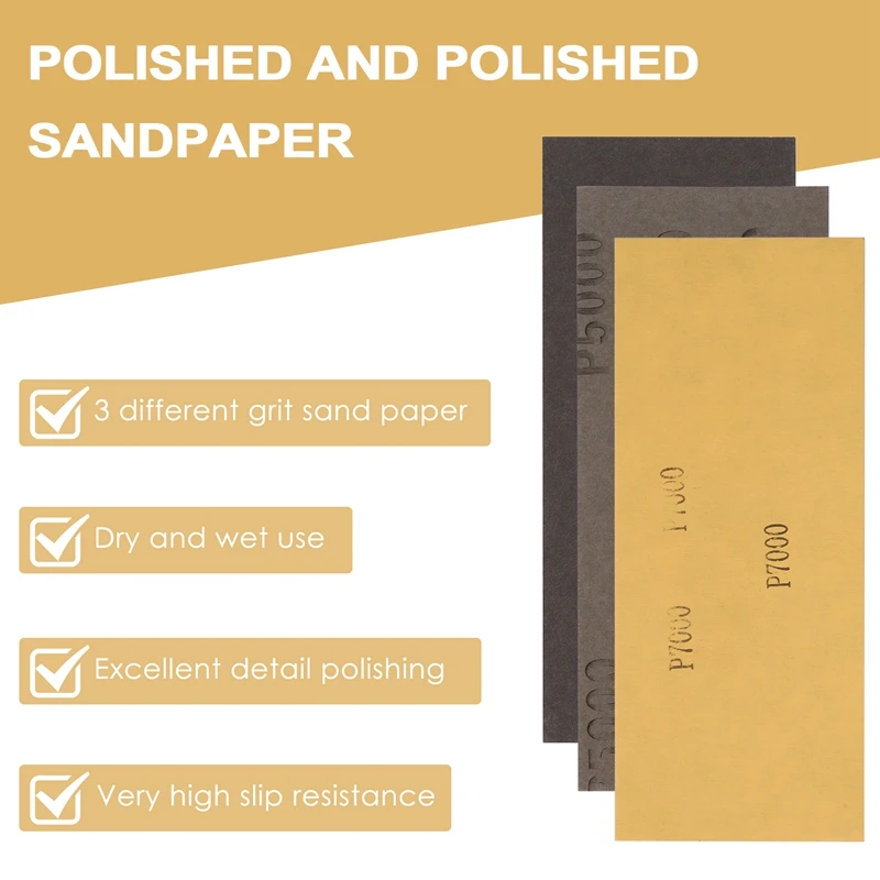 9 Pcs 3000 5000 7000 High Grit Wet And Dry Sandpaper Assortment Drywall Sanding Paper 9 X 3.6 Inch For Car Paint Auto Body Autom