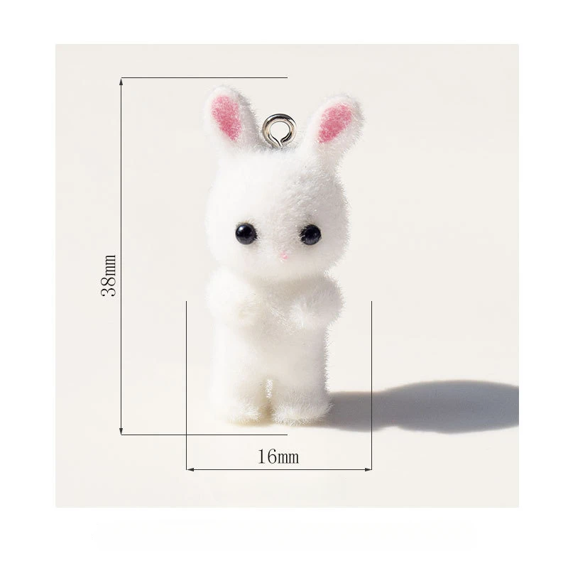 30pcs Cartoon Rabbits Kawaii 3D Fluffy Flocking Animal Rabbits Miniature Dolls Keychain Necklace Pendant DIY Crafts Jewelry Make