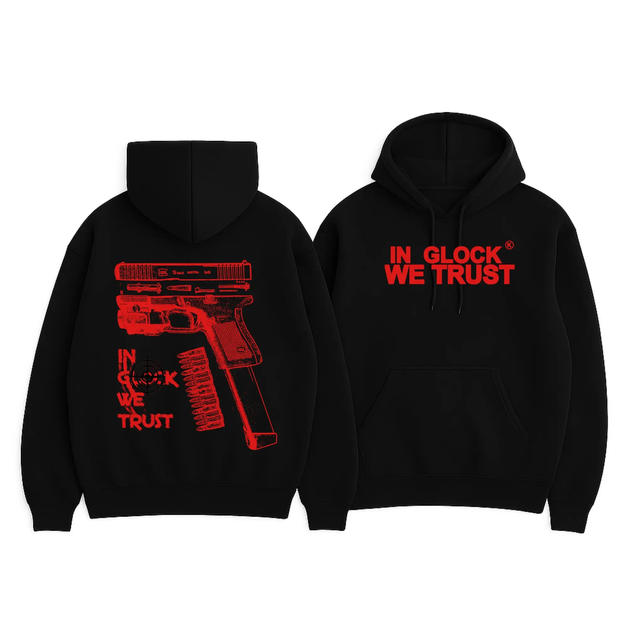 In Glock We Trust Black Hoodie Full Color Design Unisex Daily Wear Fashionable Design
