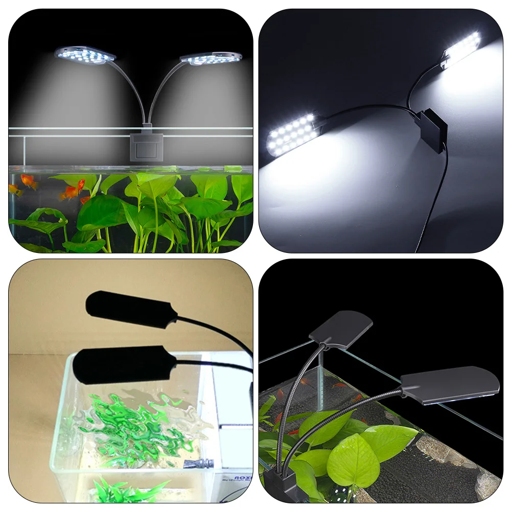 1pc Led Water Aquarium Light Fish Tank Clip Lamp Dual Head Lighting Tool Eu Plug Simple Installation Strong Compatibility High