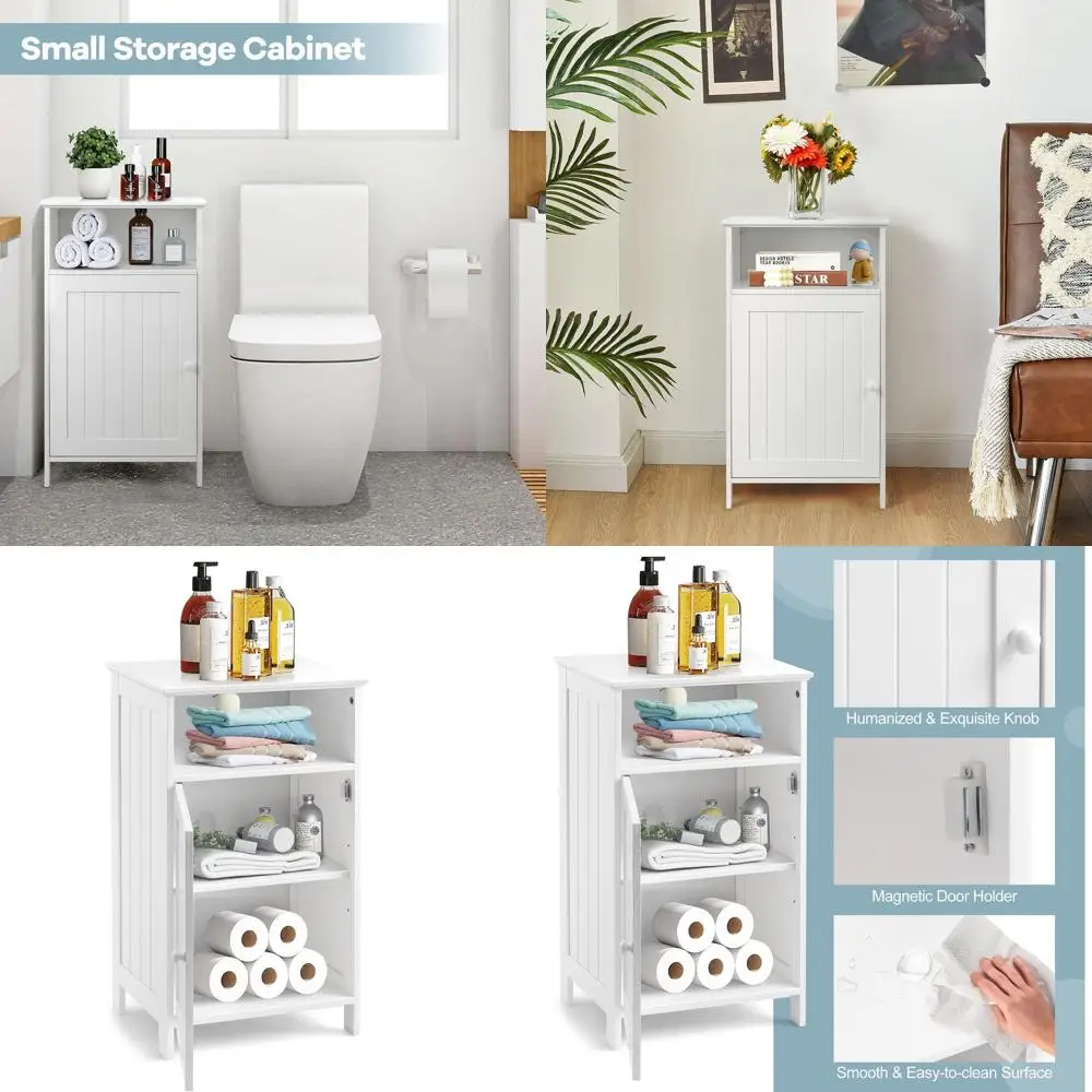 

Компактный белый шкаф для хранения в ванной комнате с ящиками и дверцей