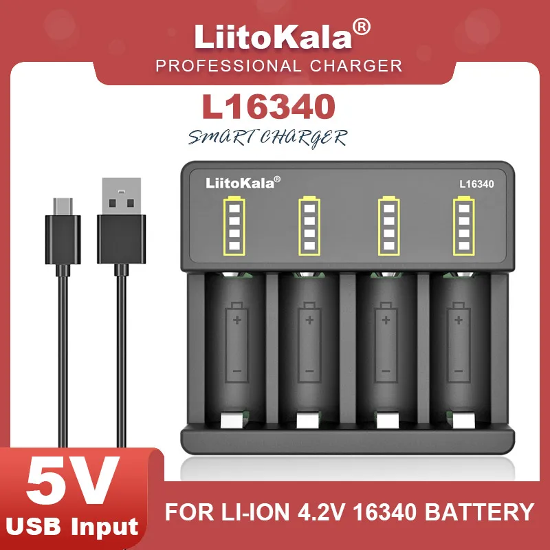 LiitoKala Lii-L16340  4-Slot Rechargeable Battery Charger For 3.7V 16340 CR123A CR17335 Batteries