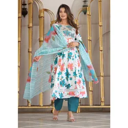 Women Printed Kurta Palazzo with Dupatta Set Readymade Kurti Pant Suit Dresses