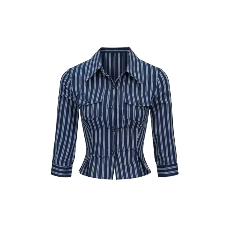 Women FIND YA WINGS Striped Cropper Shirt Blouse