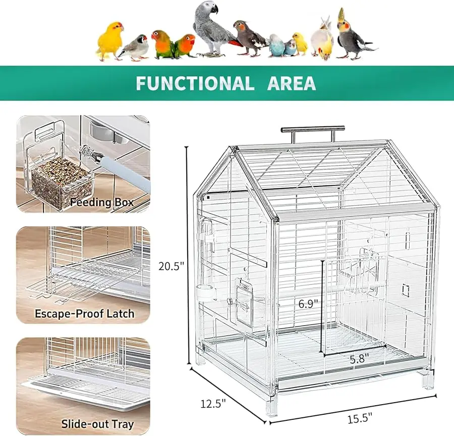 

20.5 inch Small Bird Cage, Parrot Cage, Portable Bird Carrier, Tra el Carrier Cage for Home, Outing, Pet Clinic, Temporary Place