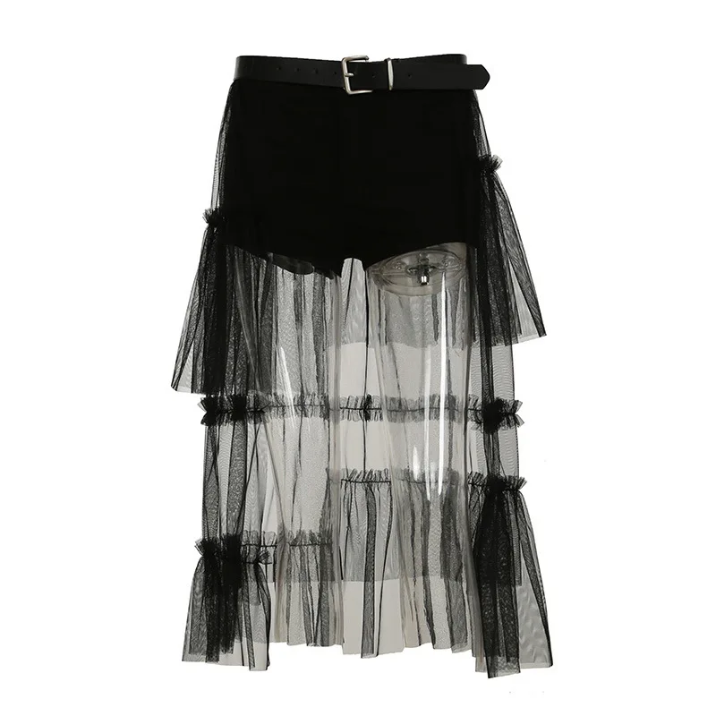 Jupe en maille détachable de Style gothique foncé, short de rideau pour femmes, avec un sens du Design qui semble mince, haut à travers la Perspective,