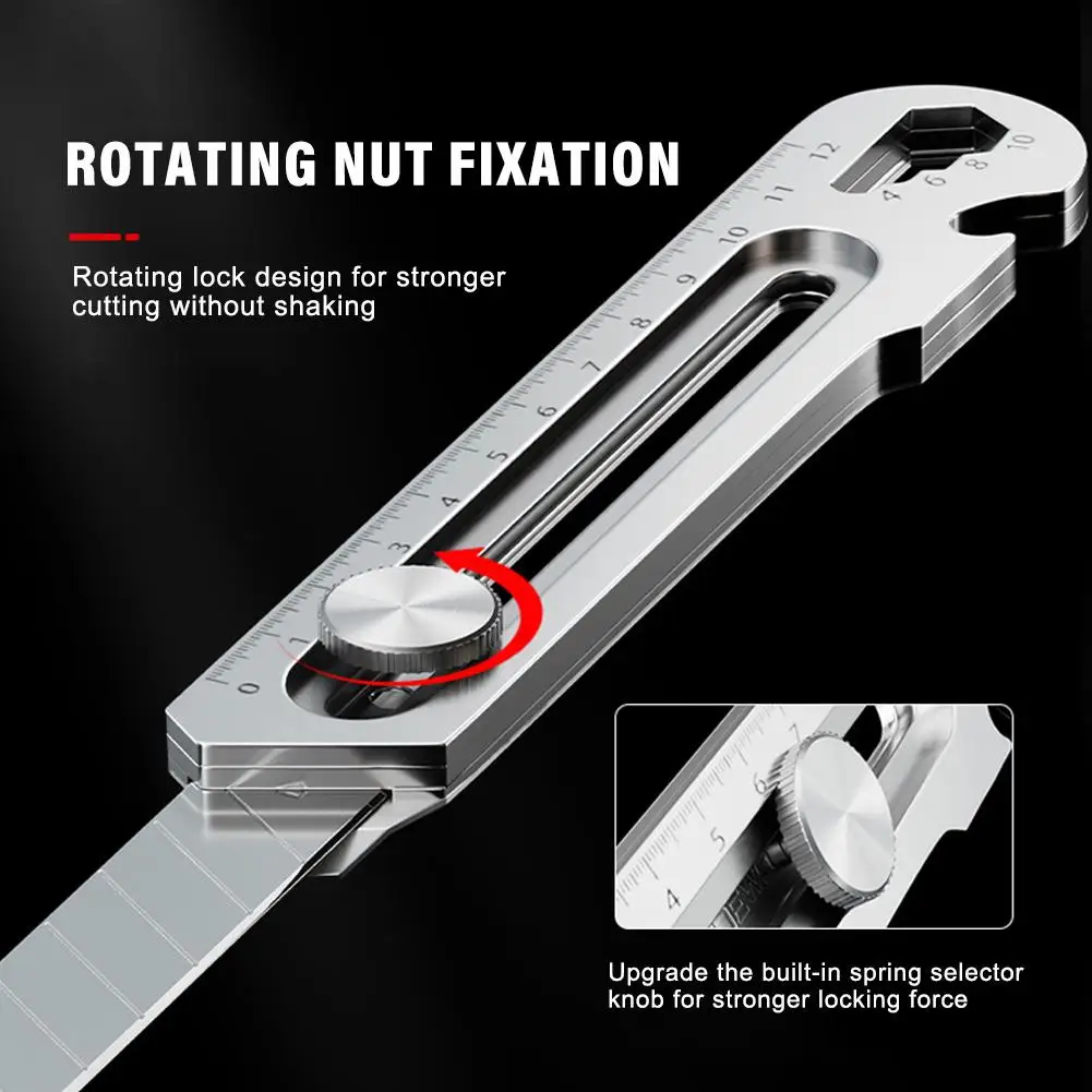 Cuchillo multifuncional de bolsillo 6 en 1, cortador de caja resistente de aleación de aluminio, 18MM/25MM, para cajas de cartón