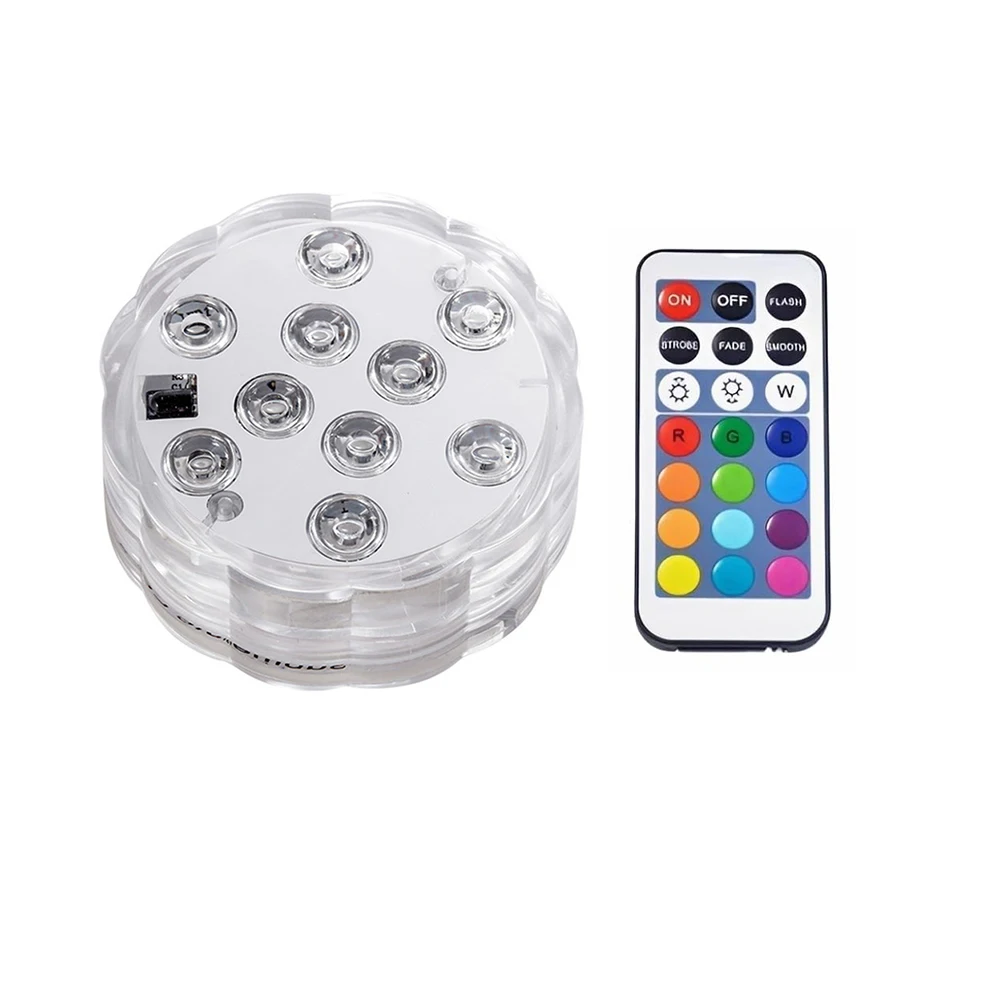 

10 Leds Underwater Tea Lights IP68 Waterproof RGB Color 4 Dynamic Modes Battery Powered Puck Lamp for Pool Hot Tub Bathtub