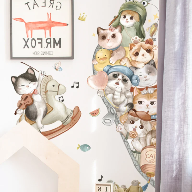 Cartoon Cat Wall Sticker Shop Window Glass Layout Electrostatic Animal Background Sticker Moisture-proof Anti Fouling Removable