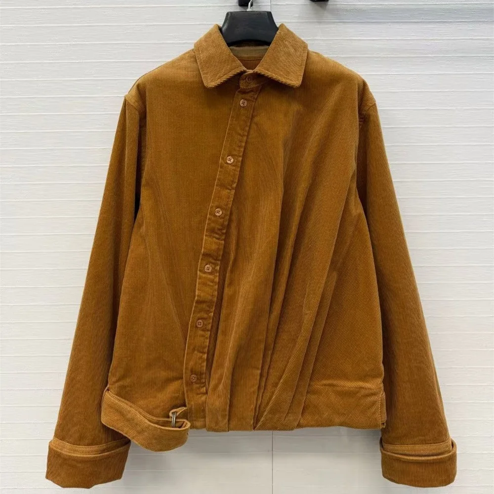 

Зимняя женская куртка 2025 года, вельветовая, с асимметричным дизайном, свободного кроя, повседневная женская верхняя одежда, универсальное пальто в стиле Y2K, новая модная модель