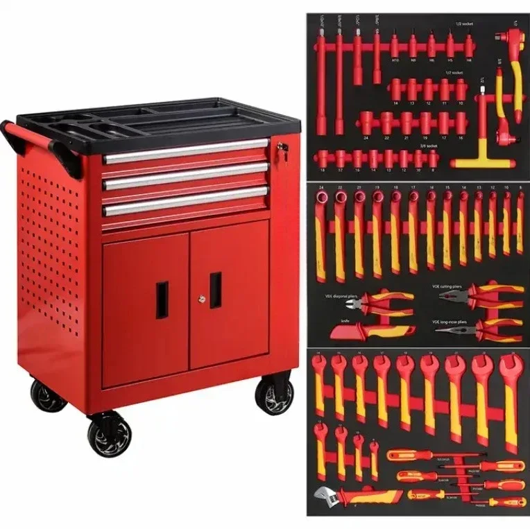 

3-Drawer Tool Cabinet & Insulation Mechanical Hand Tool Sets Insulated Ratchet Wrench Toolbox Workshop Tool Trolley