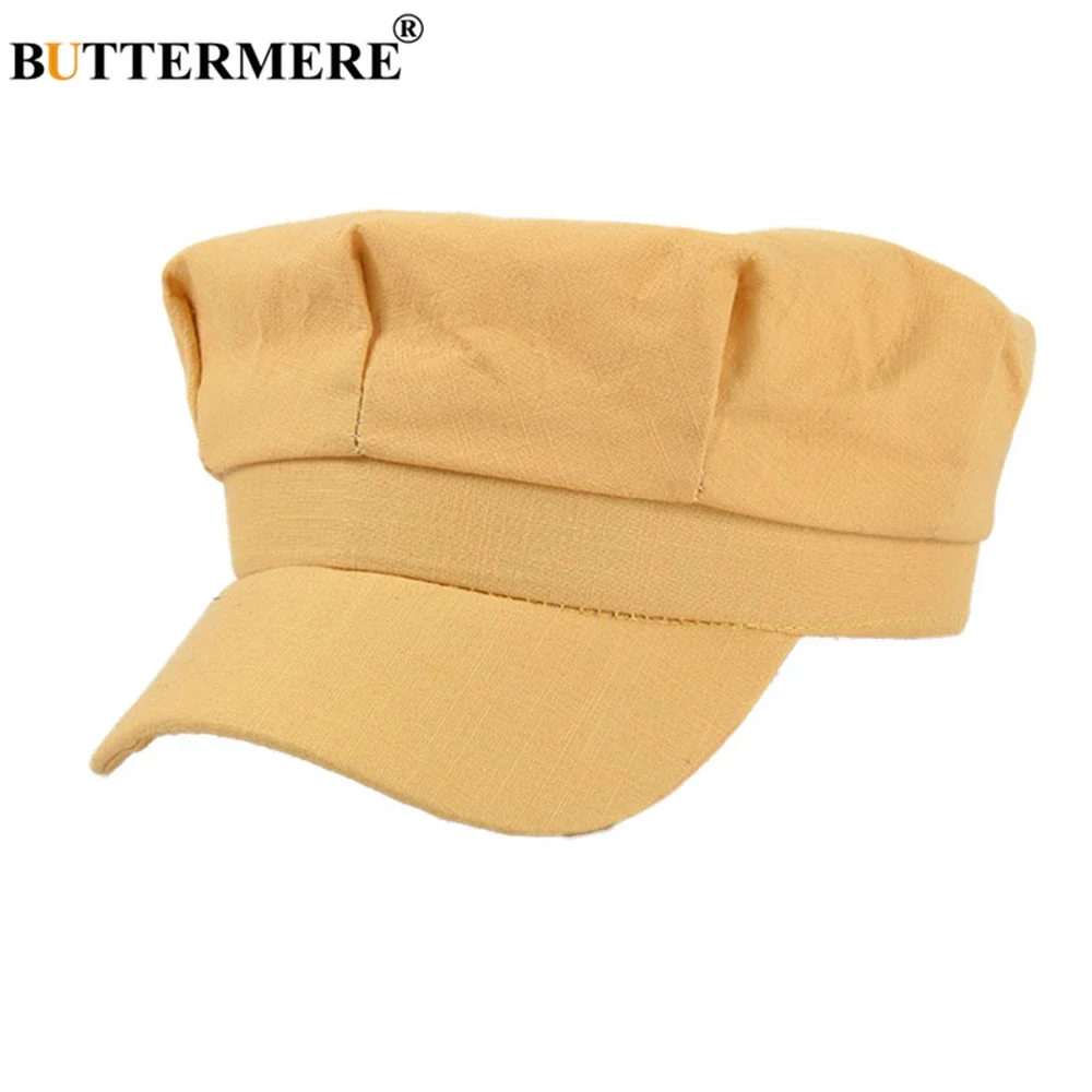 

BUTTERMERE Brand New Summer Newsboy Hat Flat Cap for Women Cotton Yellow Ladies Solid Casual Hats Light Weight Fashion Cap