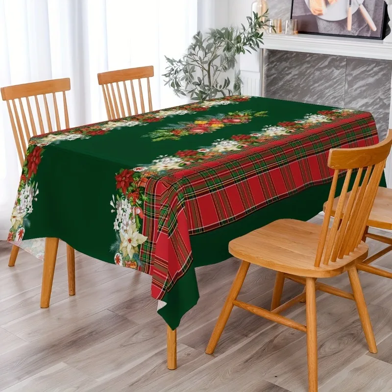 Merry Christmas Tablecloth Red and Green Plaid Bell-shaped Floral Pattern Tablecloth New Year Atmosphere Decoration Friend Gift