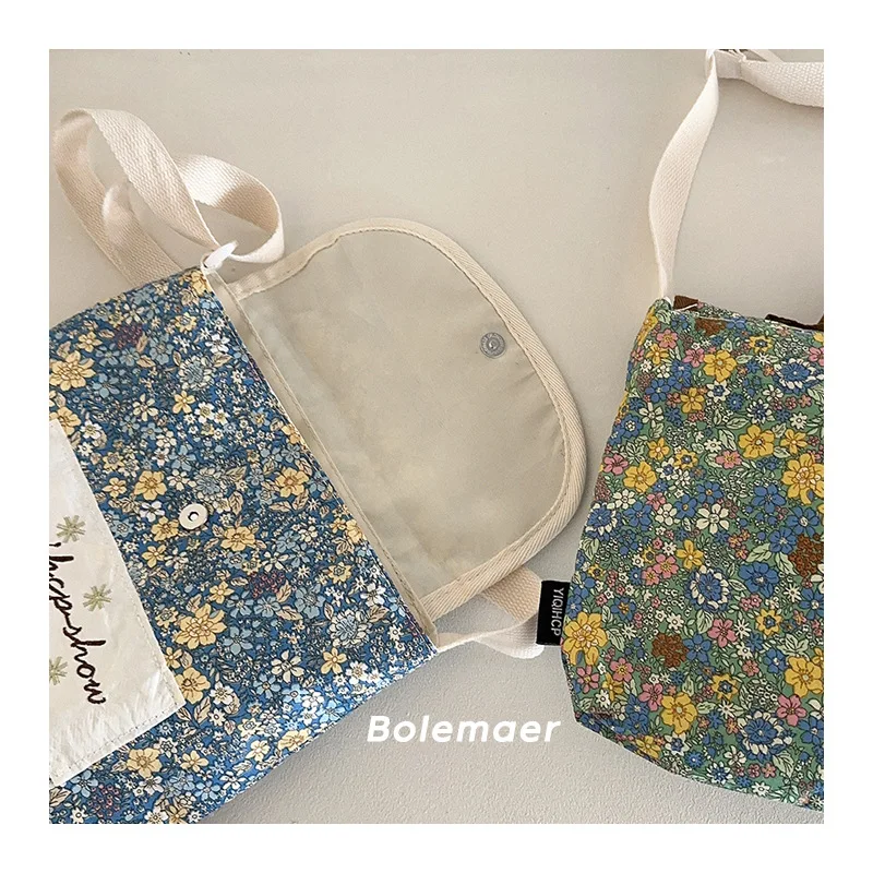 2024 Korea Floral Kids Bag WithBig Label Embroidered Floral Letter Kids Bag for Girls School Bags Girls Shoulder Bag