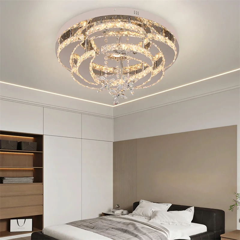 Modern Chandelier Led Flush Mount Crystal Ceiling Lamp For Bedroom Living Room Hallway Rc Dimmable Pendant Home Fixture Lustres