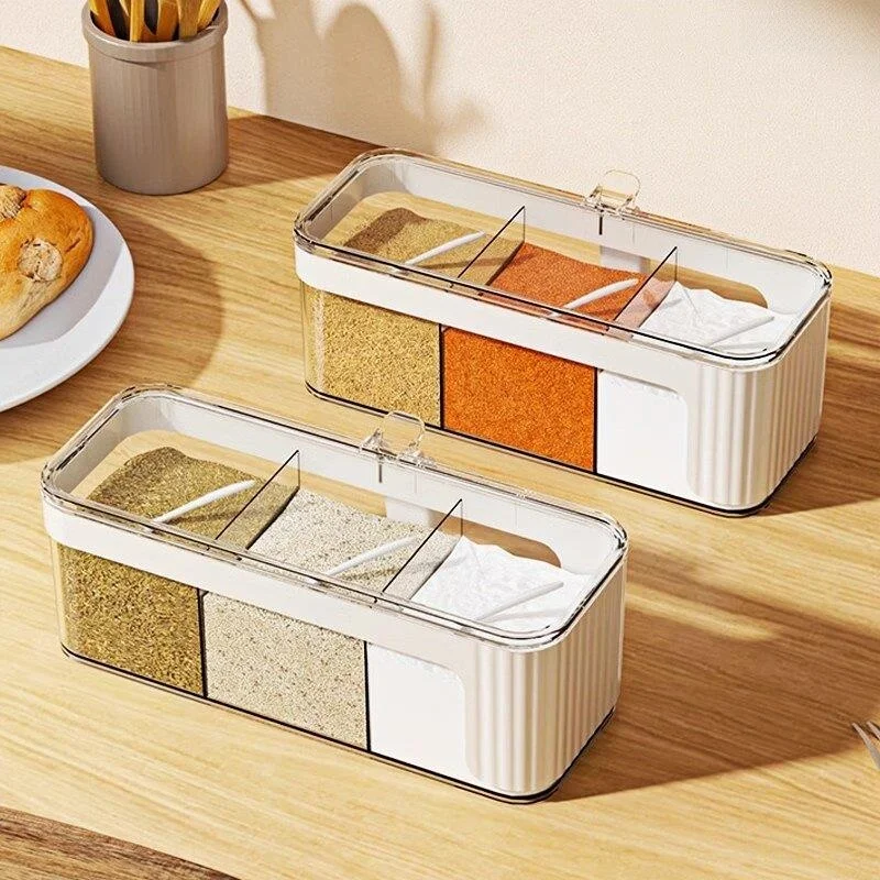 

Kitchen Multi-Grid Spice Container Salt Storage Box Integrated Design Home Use Seasoning Storage Holder Nordic Style Plastic