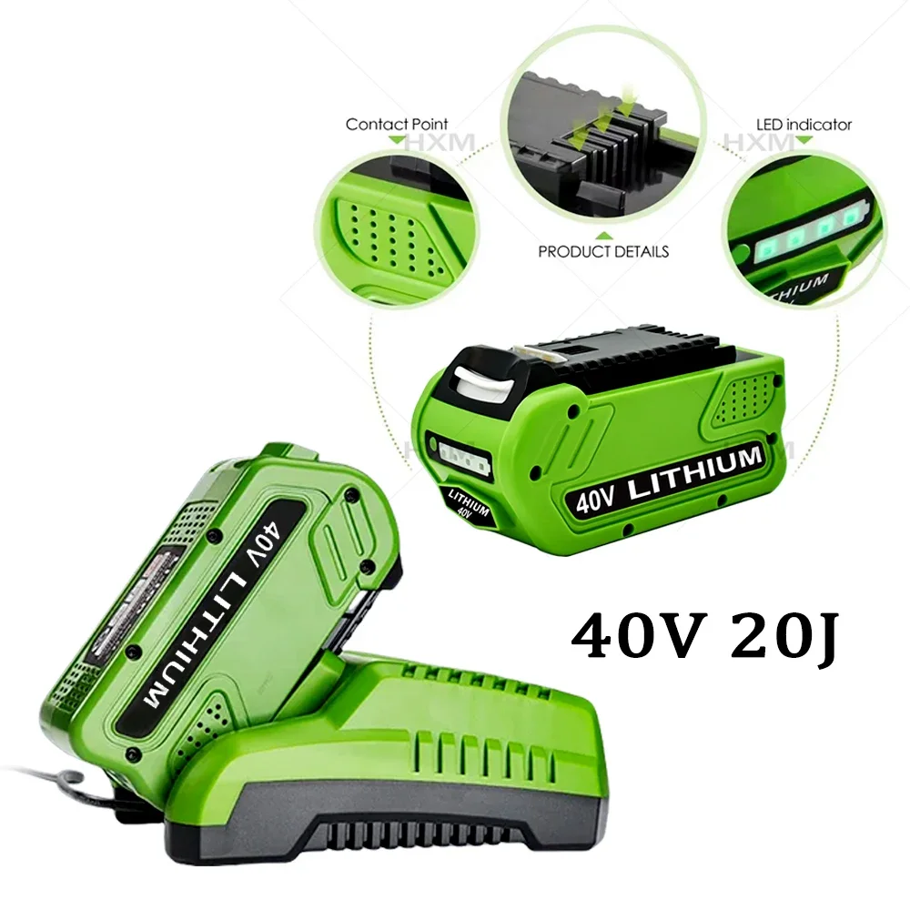 GreenWorks 전동 공구용 리튬 배터리, 40V 20J, 8000mAh, 8.0AH, 호환 29462 29472 29282G-MAX GMAX 잔디 예초기