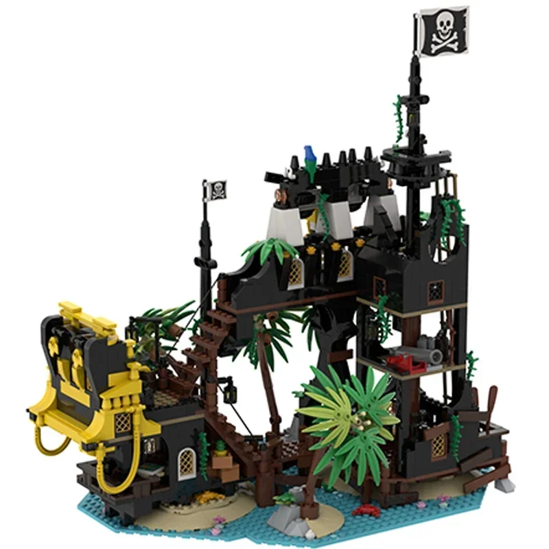 Moc Building Blocks Island Model Barracuda Bay, Pirates Technical Bricks Montagem DIY Brinquedos de construção para crianças Presentes de férias