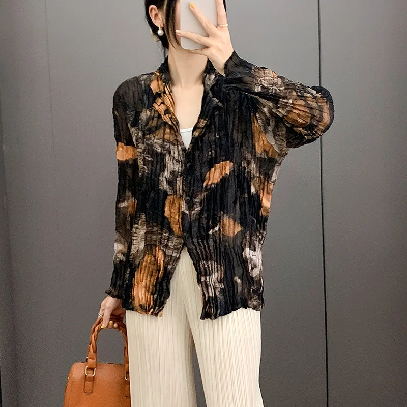 

Miyake Designer Pleated Jacket for Women – Artistic Crinkle Cardigan, Irregular Texture Blouse, Japanese Style [YS325261]