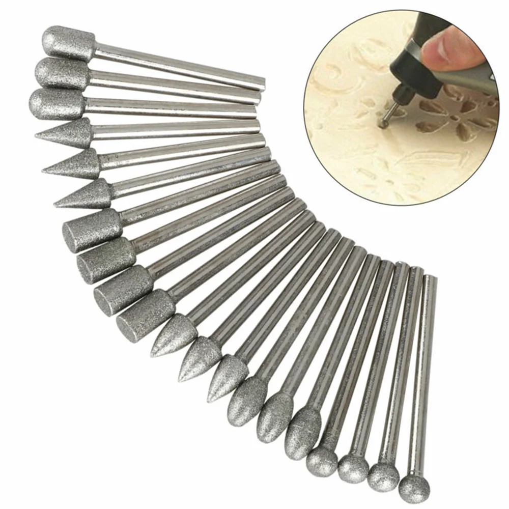 Imagem -02 - Galvanizado Burr Diamante Conjunto Brocas Conjunto para Cortador Mental Ferramenta Rotativa Burr Rotary Ferramenta Elétrica de Moagem 120 Grit 20pc